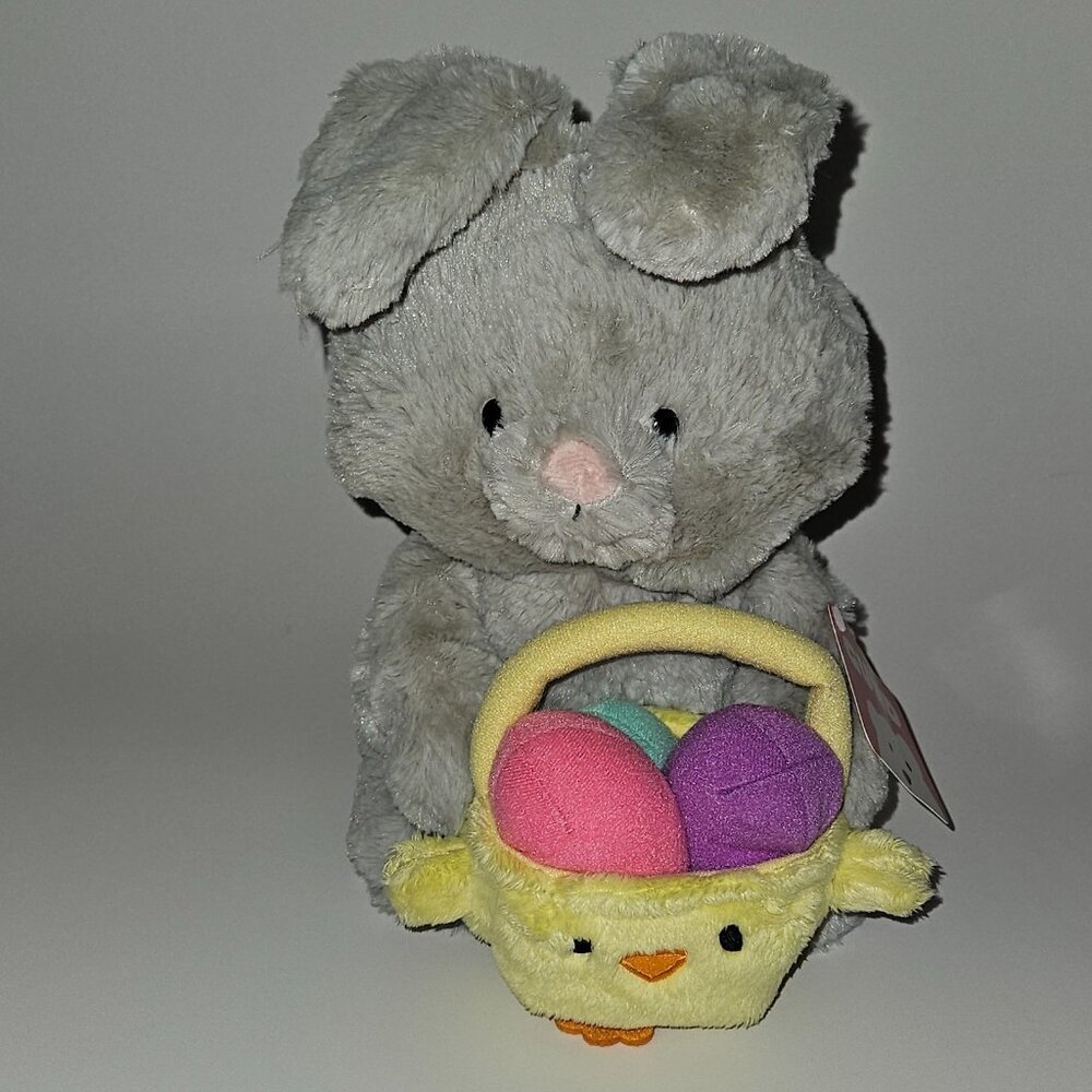 Gund Gray Easter Bunny Yellow Chick Basket Eggs Plush Toy w/TAG 6058797